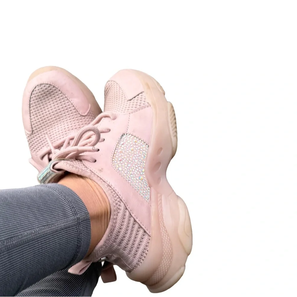 Steve Madden Trendy Pink Rhinestone Sneakers for Women Size 6